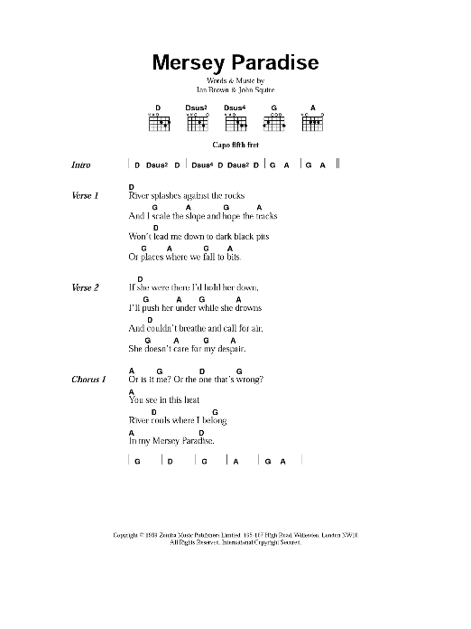 Learn to play The Stone Roses Mersey Paradise sheet music for Guitar Tab in minutes. Price: 7.8900$ The Stone Roses Mersey Paradise sheet music notes and chords arranged for Guitar Tab