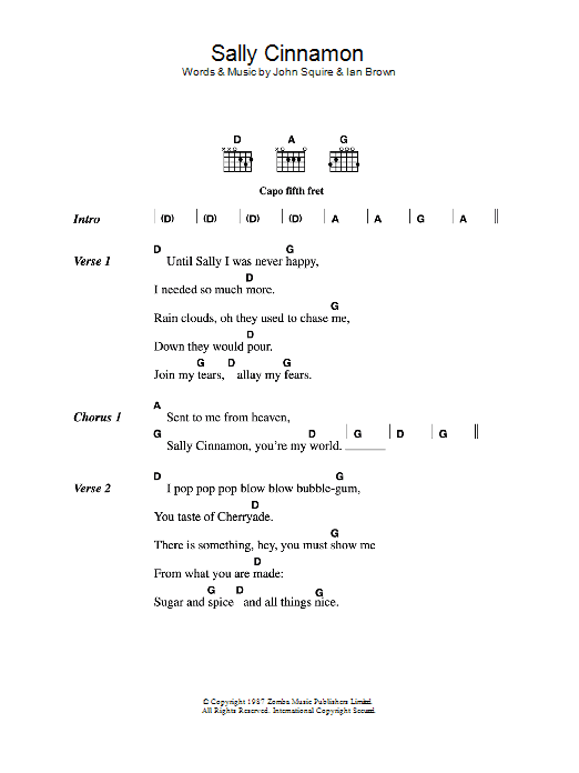 The Stone Roses Sally Cinnamon sheet music notes and chords arranged for Guitar Chords/Lyrics