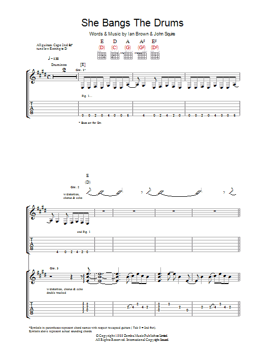 The Stone Roses She Bangs The Drums sheet music notes and chords. Download Printable PDF.