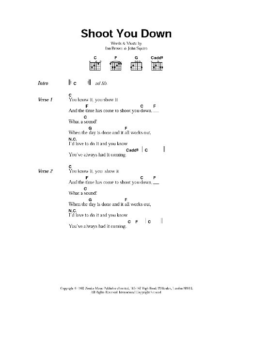 Learn to play The Stone Roses Shoot You Down sheet music for Guitar Tab in minutes. Price: 7.8900$ The Stone Roses Shoot You Down sheet music notes and chords arranged for Guitar Tab