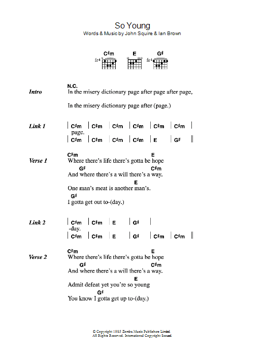 The Stone Roses So Young sheet music notes and chords. Download Printable PDF.