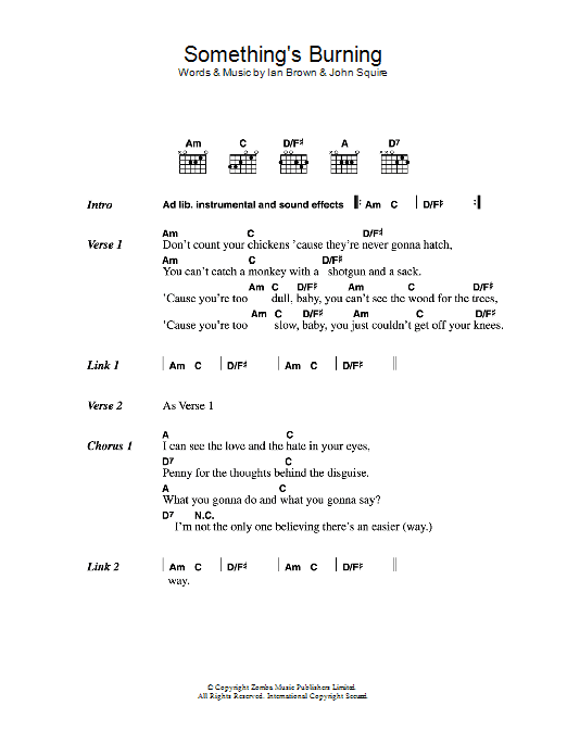 The Stone Roses Something's Burning sheet music notes and chords. Download Printable PDF.