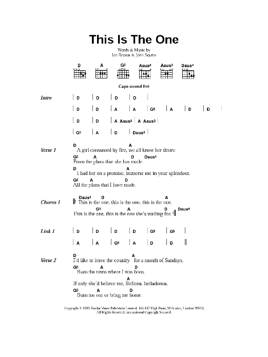 Learn to play The Stone Roses This is The One sheet music for Guitar Tab in minutes. Price: 7.8900$ The Stone Roses This is The One sheet music notes and chords arranged for Guitar Tab