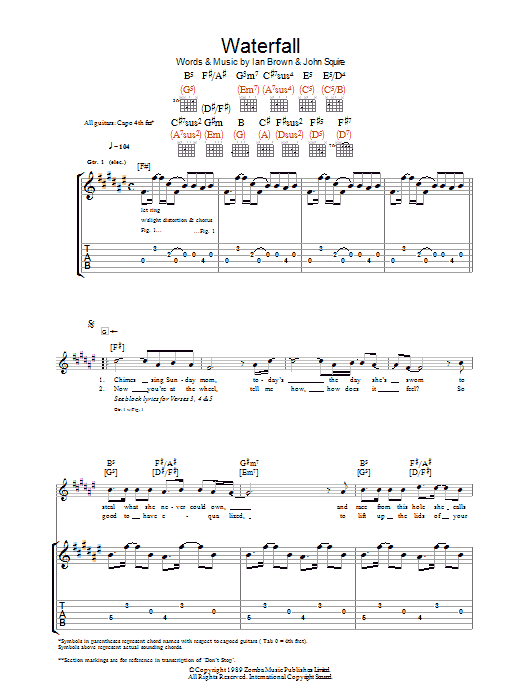 The Stone Roses Waterfall sheet music notes and chords. Download Printable PDF.