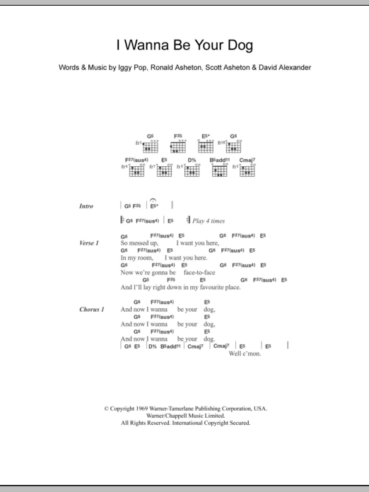 The Stooges I Wanna Be Your Dog sheet music notes and chords. Download Printable PDF.