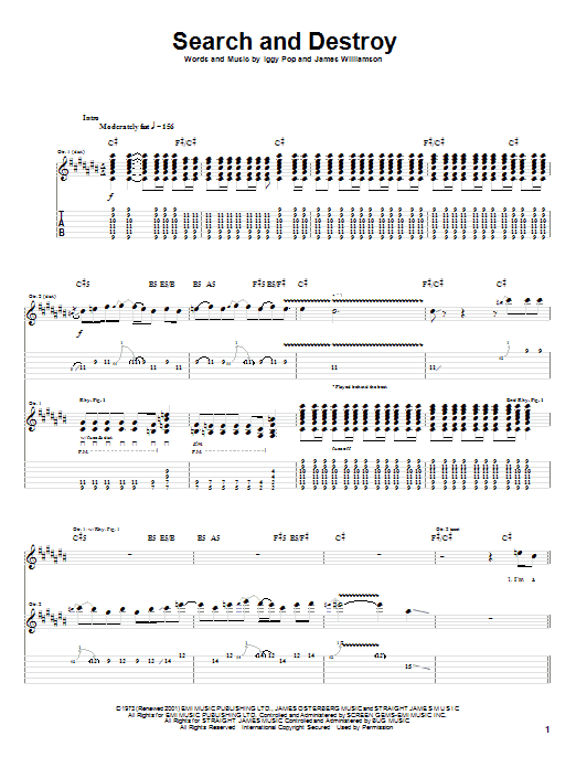 The Stooges Search And Destroy sheet music notes and chords. Download Printable PDF.