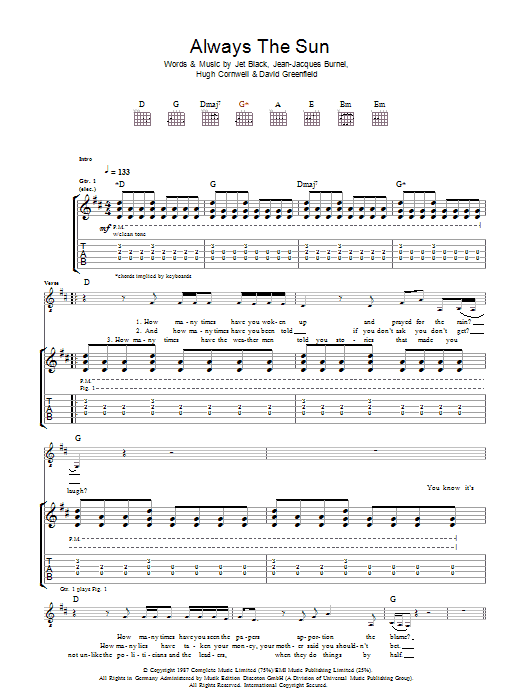 The Stranglers Always The Sun sheet music notes and chords. Download Printable PDF.