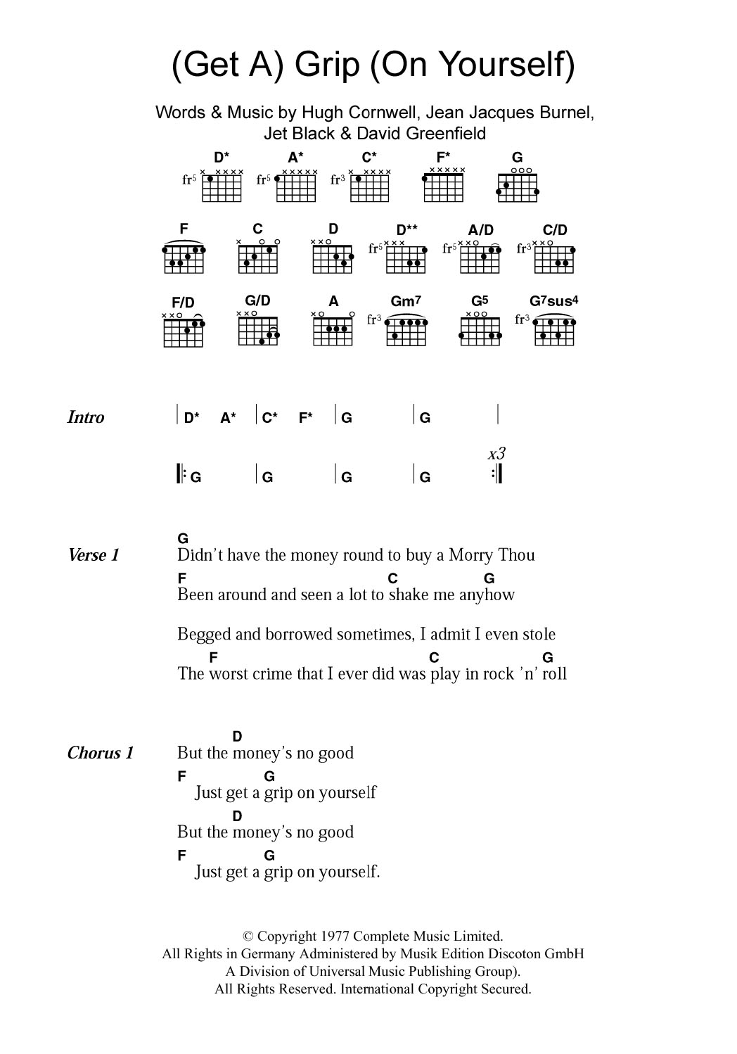 The Stranglers (Get A) Grip (On Yourself) sheet music notes and chords. Download Printable PDF.