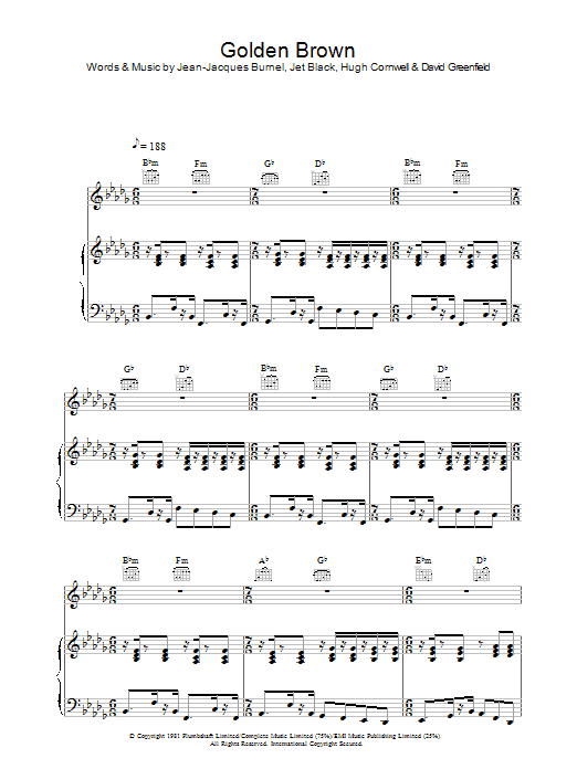 The Stranglers Golden Brown sheet music notes and chords. Download Printable PDF.