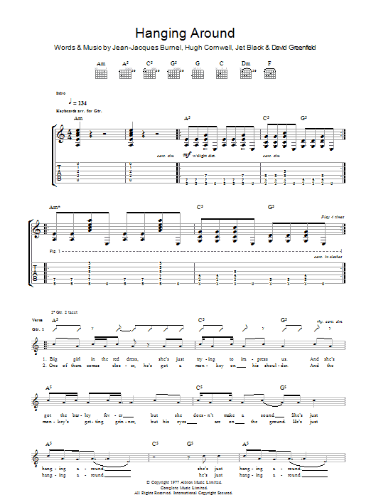 The Stranglers Hanging Around sheet music notes and chords arranged for Guitar Tab
