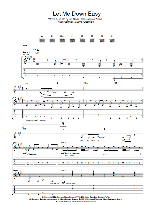 Learn to play The Stranglers Let Me Down Easy sheet music for Guitar Tab in minutes. Price: 7.8900$ The Stranglers Let Me Down Easy sheet music notes and chords arranged for Guitar Tab