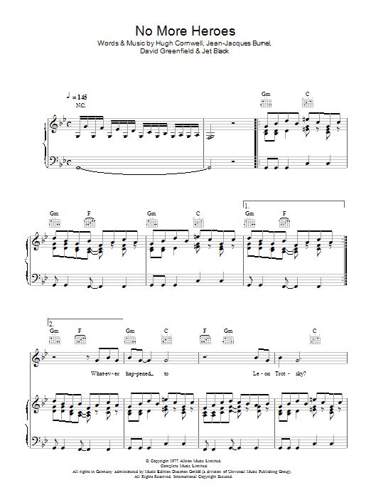 The Stranglers No More Heroes sheet music notes and chords. Download Printable PDF.