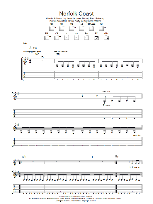 The Stranglers Norfolk Coast sheet music notes and chords arranged for Guitar Tab