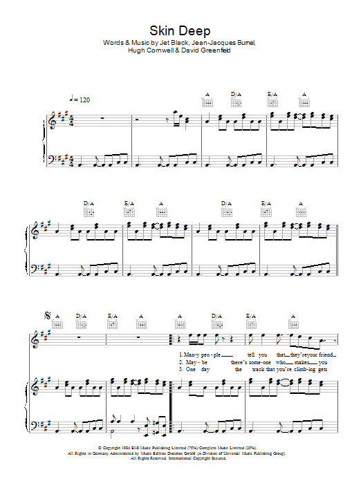 The Stranglers Skin Deep sheet music notes and chords. Download Printable PDF.