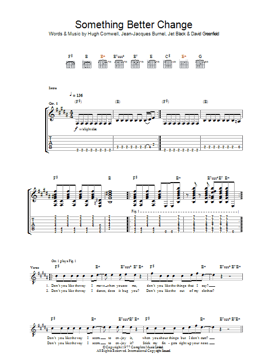 The Stranglers Something Better Change sheet music notes and chords. Download Printable PDF.