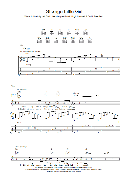 The Stranglers Strange Little Girl sheet music notes and chords arranged for Guitar Tab
