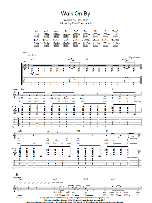 The Stranglers Walk On By sheet music notes and chords arranged for Guitar Tab