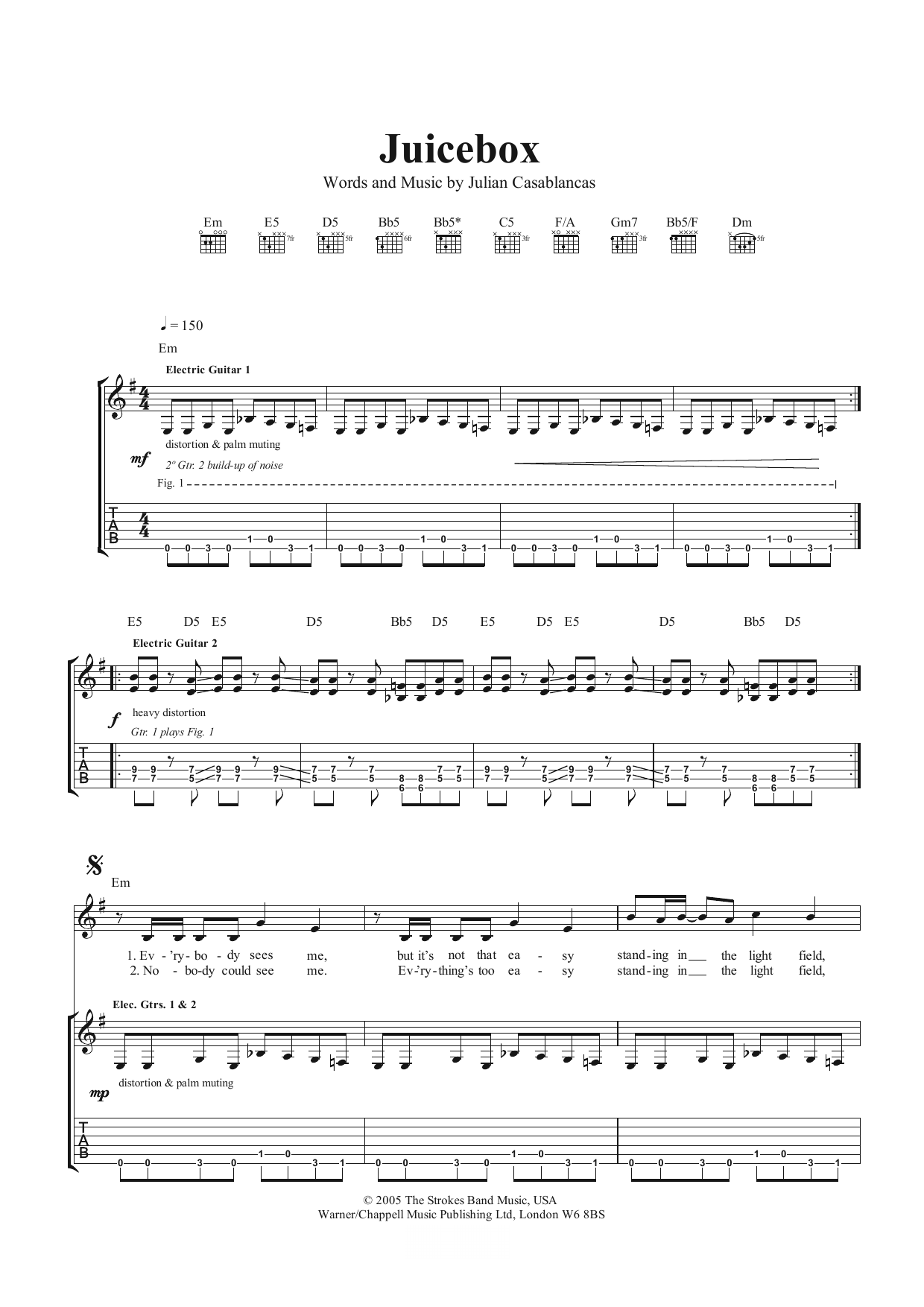 The Strokes Juicebox sheet music notes and chords. Download Printable PDF.