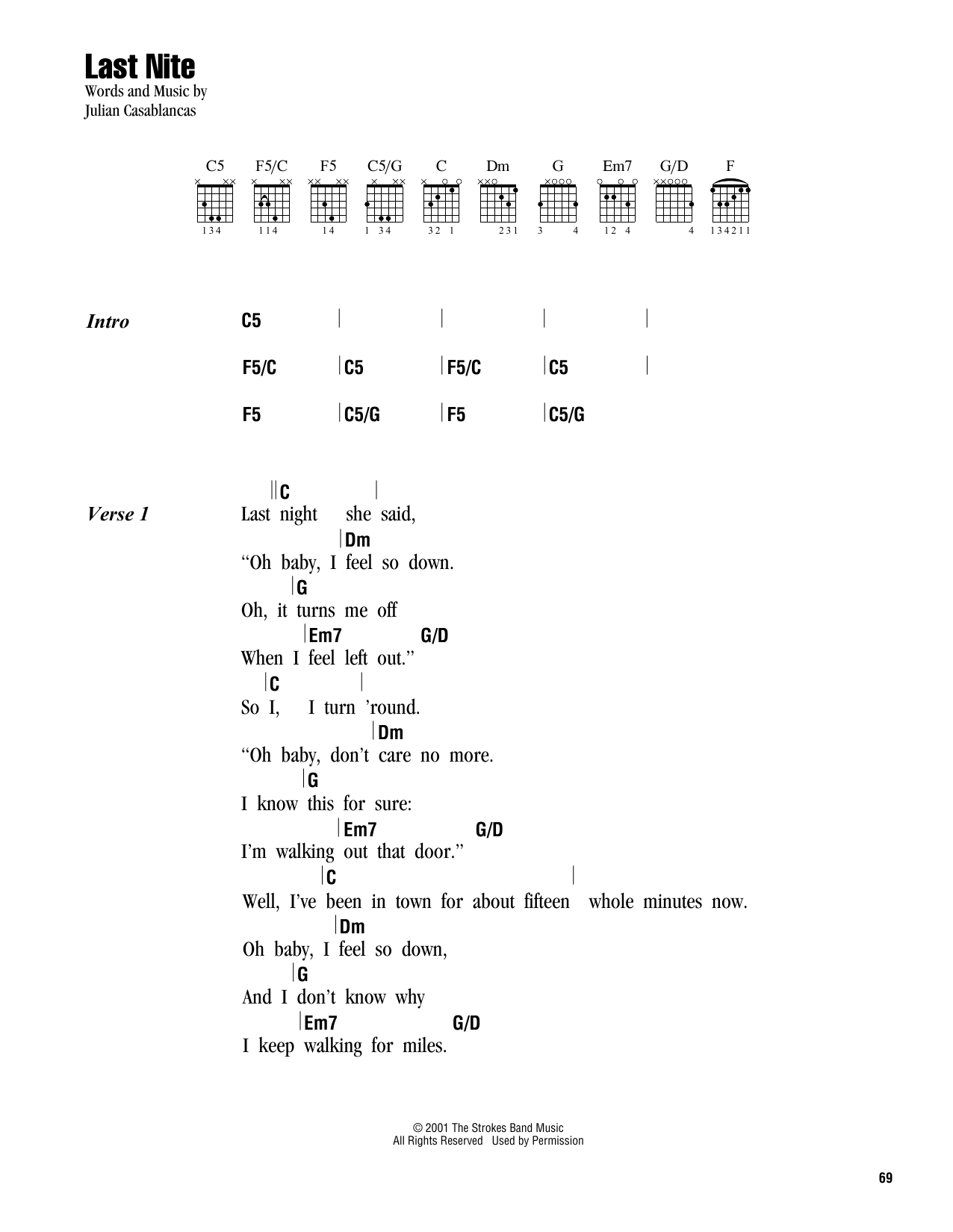 The Strokes Last Nite sheet music notes and chords. Download Printable PDF.