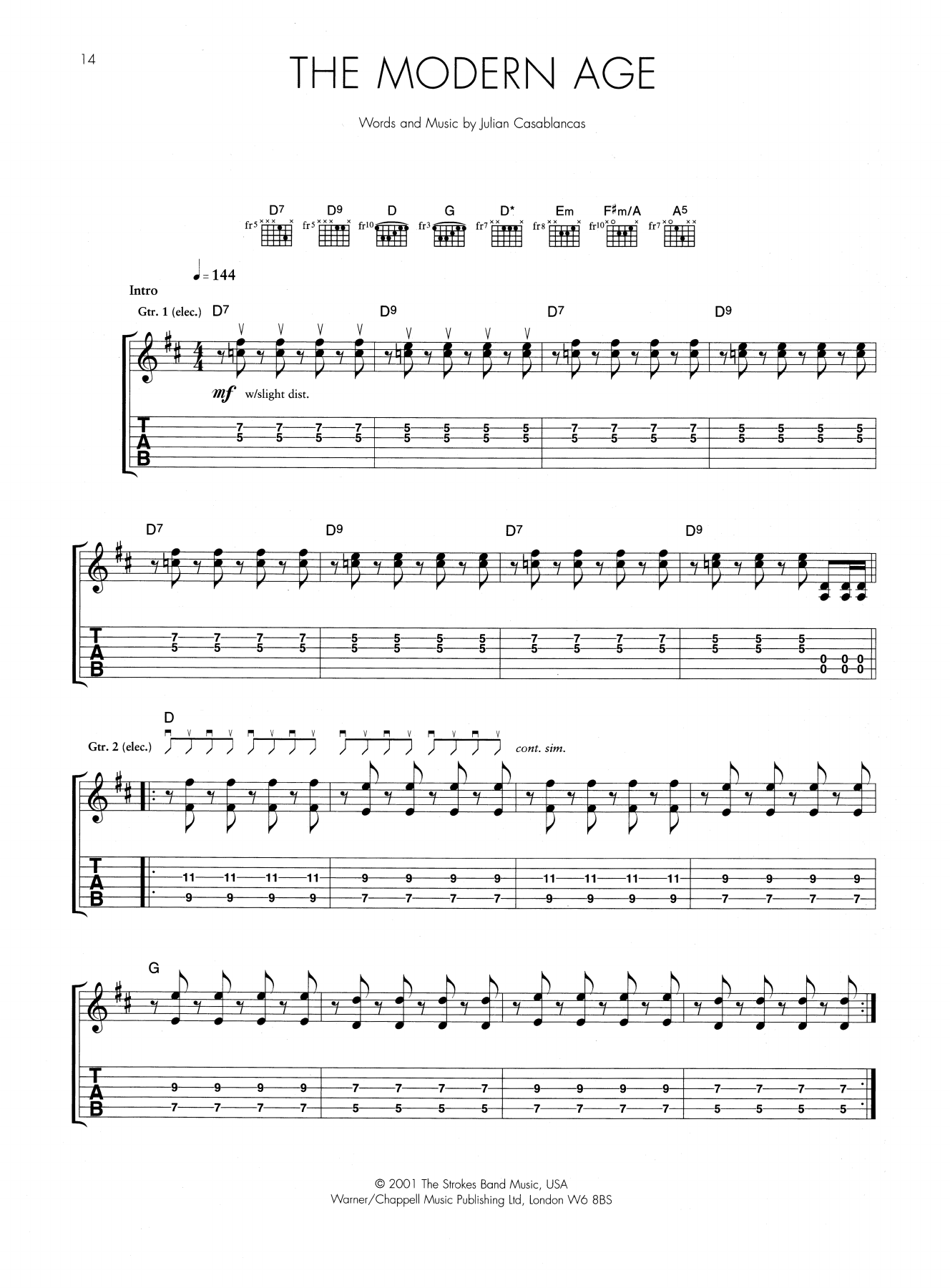 Learn to play The Strokes The Modern Age sheet music for Guitar Tab in minutes. Price: 6.9900$ The Strokes The Modern Age sheet music notes and chords arranged for Guitar Tab