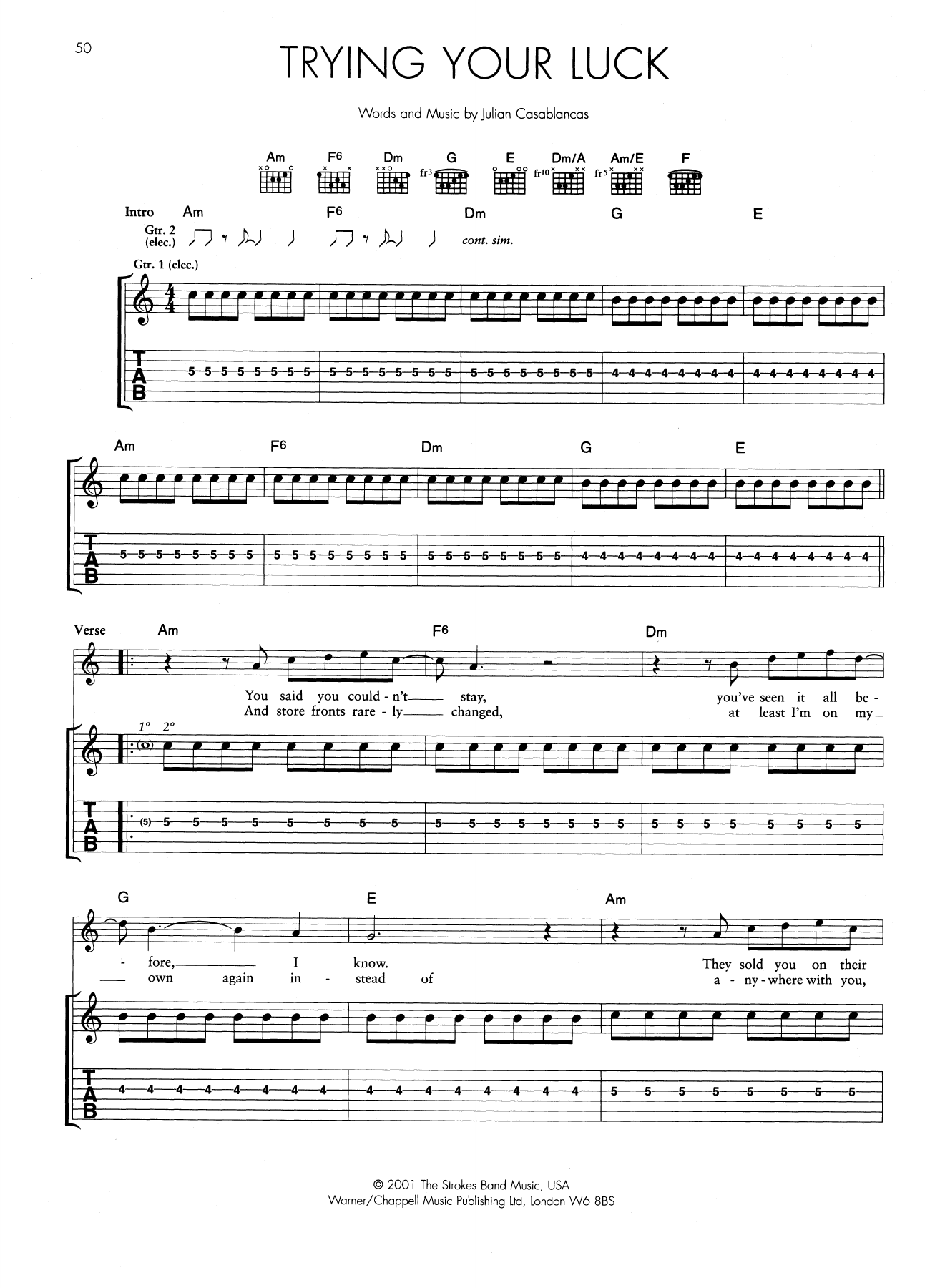 The Strokes Trying Your Luck sheet music notes and chords. Download Printable PDF.