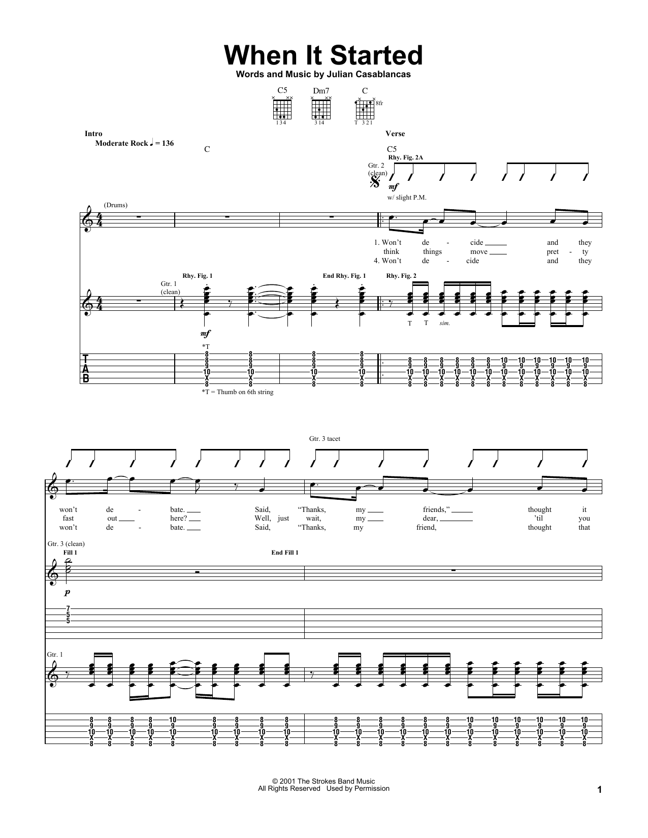 Learn to play The Strokes When It Started sheet music for Guitar Tab in minutes. Price: 7.8900$ The Strokes When It Started sheet music notes and chords arranged for Guitar Tab