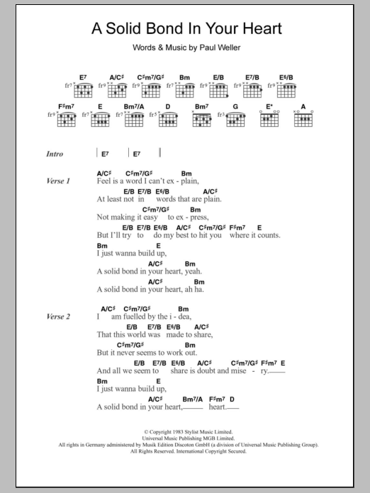 The Style Council A Solid Bond In Your Heart sheet music notes and chords. Download Printable PDF.