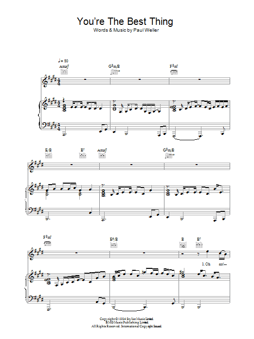 Learn to play The Style Council You're The Best Thing sheet music for Piano, Vocal & Guitar Chords in minutes. Price: 7.8900$ The Style Council You're The Best Thing sheet music notes and chords arranged for Piano, Vocal & Guitar Chords
