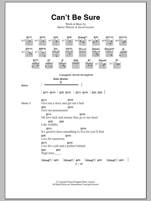 The Sundays Can't Be Sure sheet music notes and chords. Download Printable PDF.