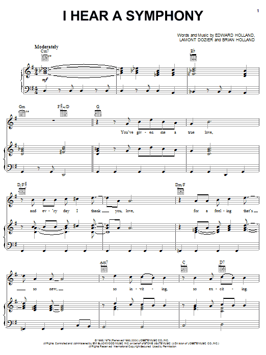 Learn to play The Supremes I Hear A Symphony sheet music for Piano, Vocal & Guitar Chords (Right-Hand Melody) in minutes. Price: 7.8900$ The Supremes I Hear A Symphony sheet music notes and chords arranged for Piano, Vocal & Guitar Chords (Right-Hand Melody)