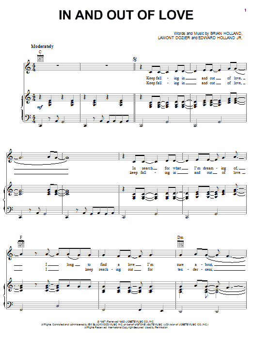 Learn to play The Supremes In And Out Of Love sheet music for Piano, Vocal & Guitar Chords (Right-Hand Melody) in minutes. Price: 7.8900$ The Supremes In And Out Of Love sheet music notes and chords arranged for Piano, Vocal & Guitar Chords (Right-Hand Melody)