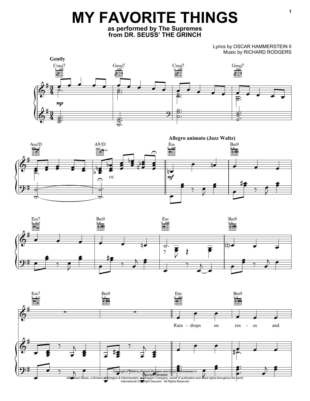 The Supremes My Favorite Things (from The Grinch) sheet music notes and chords. Download Printable PDF.