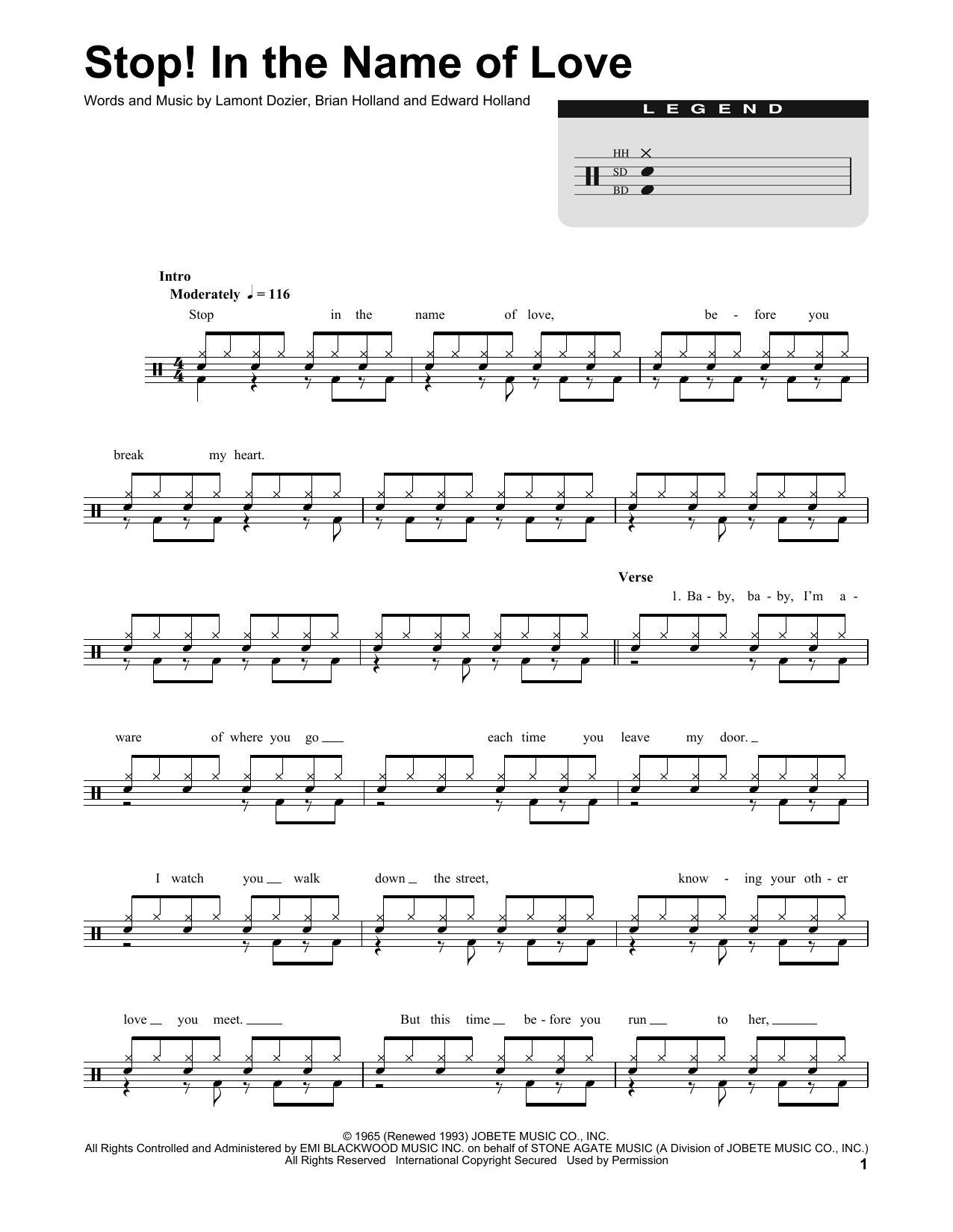 The Supremes Stop! In The Name Of Love sheet music notes and chords. Download Printable PDF.