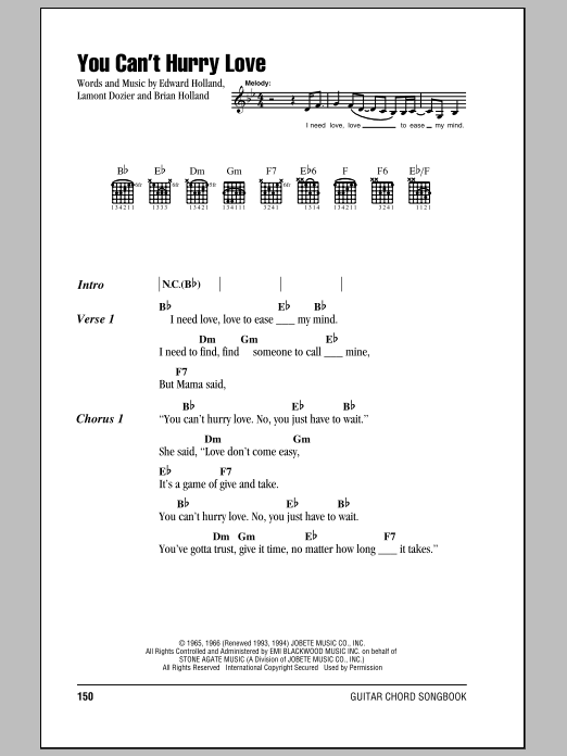 The Supremes You Can't Hurry Love sheet music notes and chords. Download Printable PDF.