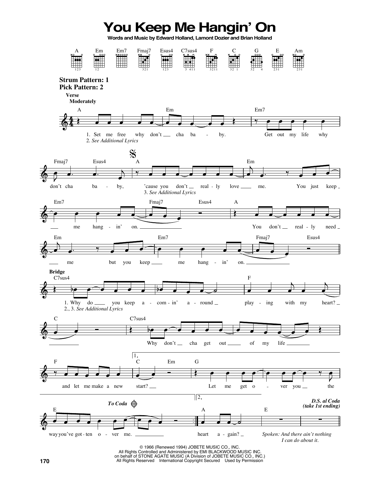 The Supremes You Keep Me Hangin' On sheet music notes and chords. Download Printable PDF.