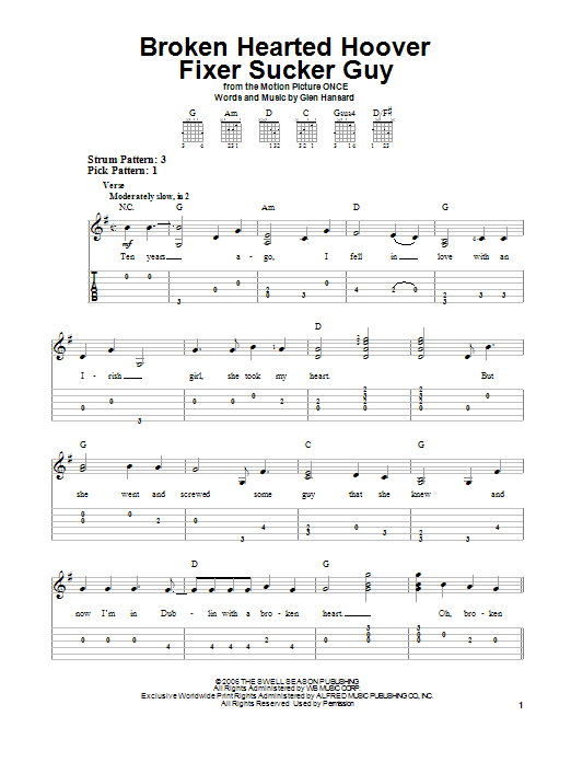 The Swell Season Broken Hearted Hoover Fixer Sucker Guy sheet music notes and chords. Download Printable PDF.