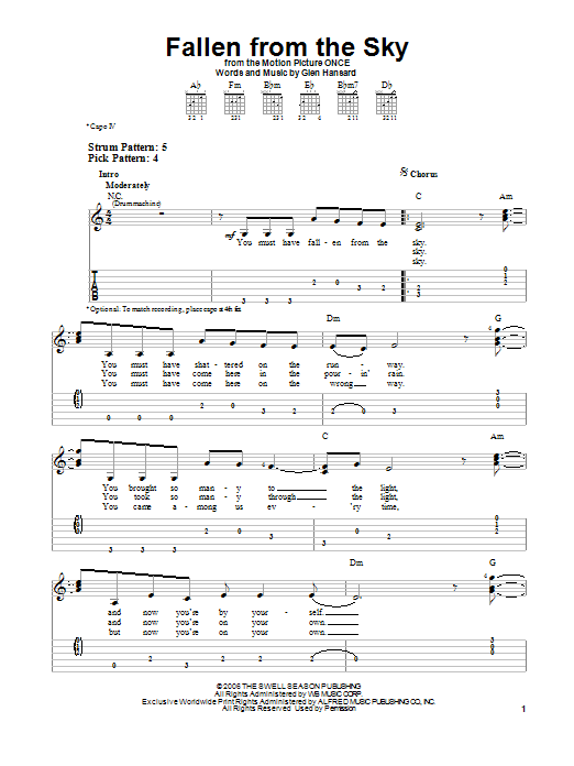 The Swell Season Fallen From The Sky sheet music notes and chords. Download Printable PDF.