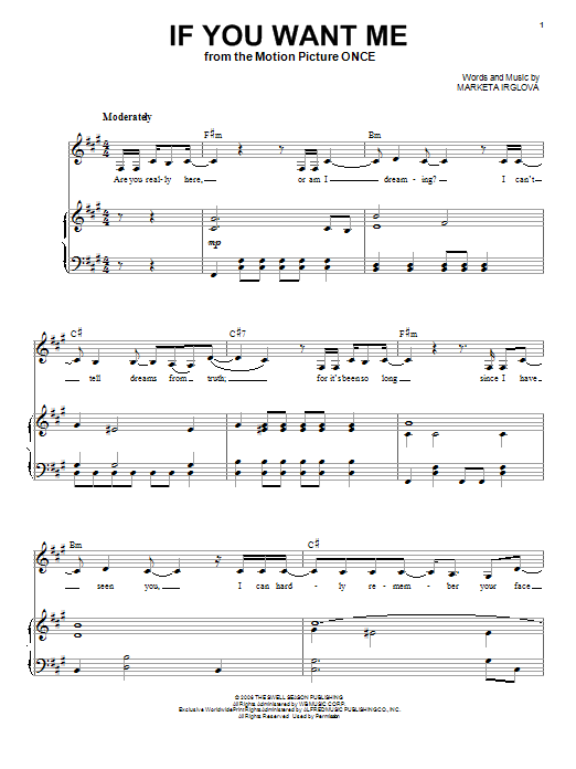 The Swell Season If You Want Me sheet music notes and chords. Download Printable PDF.