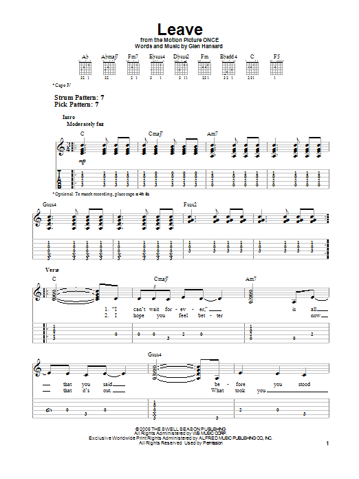 Learn to play The Swell Season Leave sheet music for Piano & Vocal in minutes. Price: 7.8900$ The Swell Season Leave sheet music notes and chords arranged for Piano & Vocal
