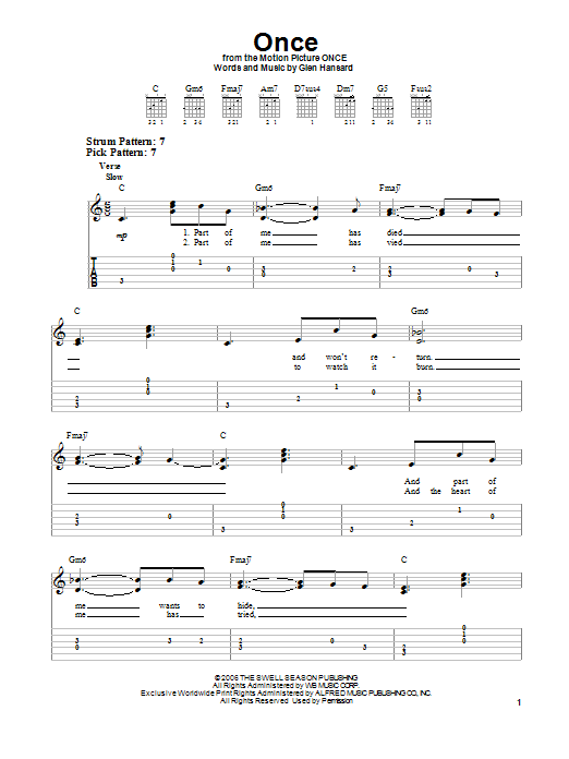 The Swell Season Once sheet music notes and chords. Download Printable PDF.