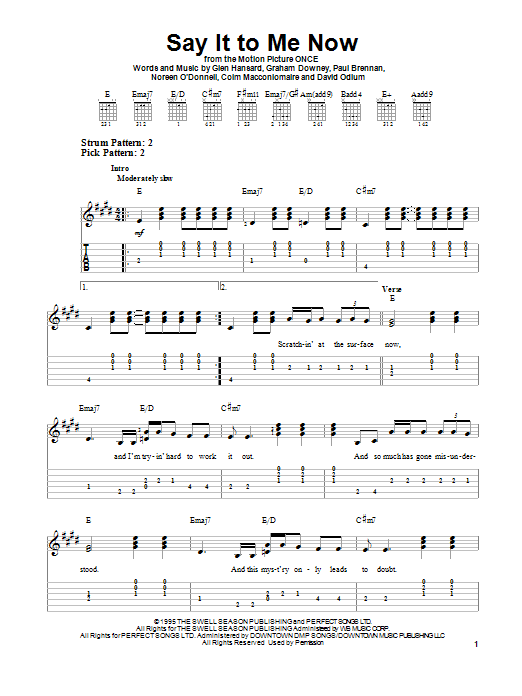 The Swell Season Say It To Me Now sheet music notes and chords. Download Printable PDF.