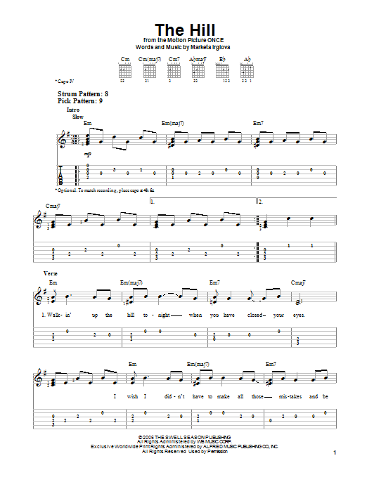 The Swell Season The Hill sheet music notes and chords. Download Printable PDF.