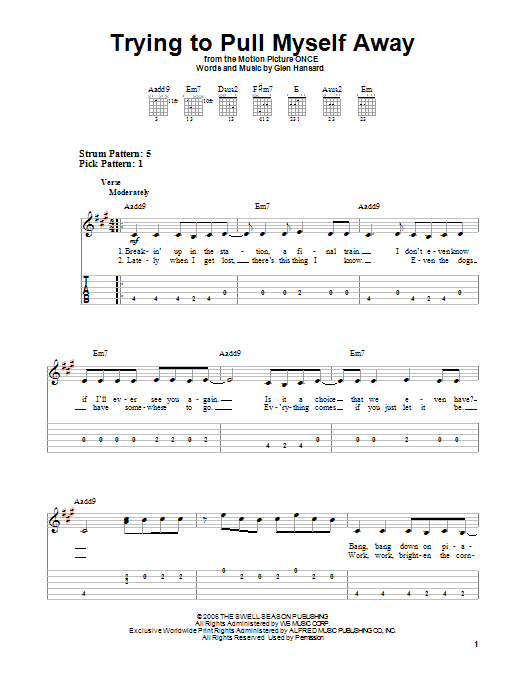 The Swell Season Trying To Pull Myself Away sheet music notes and chords. Download Printable PDF.