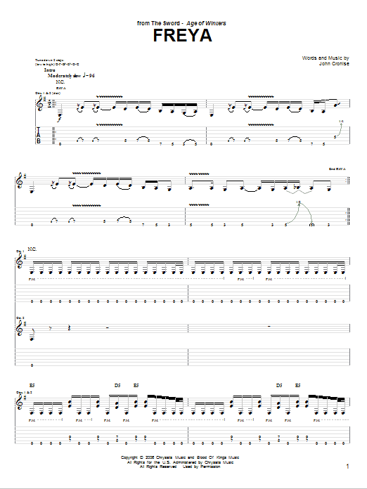 Learn to play The Sword Freya sheet music for Guitar Tab in minutes. Price: 7.8900$ The Sword Freya sheet music notes and chords arranged for Guitar Tab