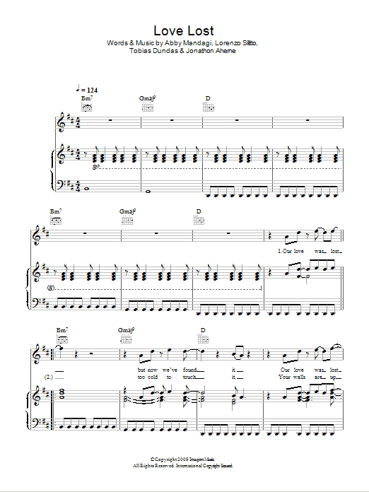 The Temper Trap Love Lost sheet music notes and chords arranged for Piano, Vocal & Guitar Chords