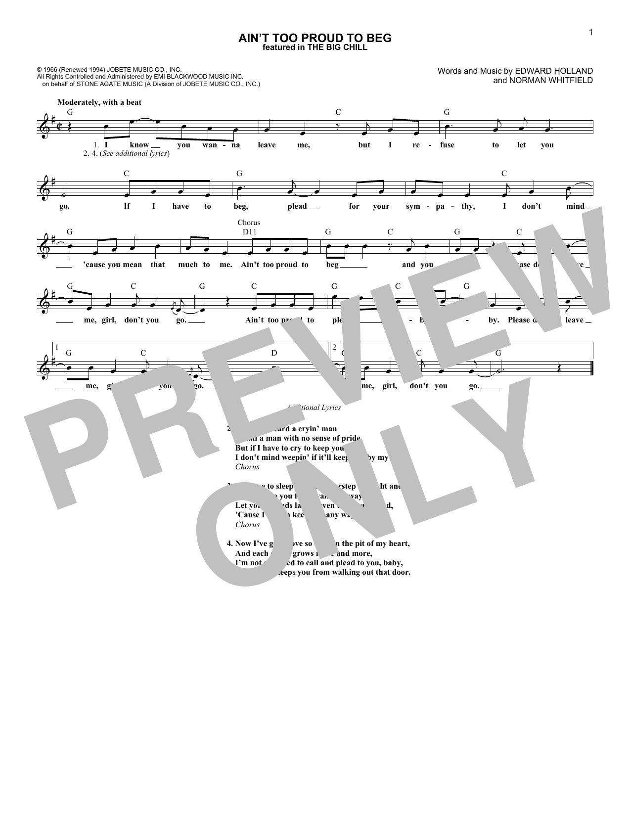 The Temptations Ain't Too Proud To Beg sheet music notes and chords. Download Printable PDF.