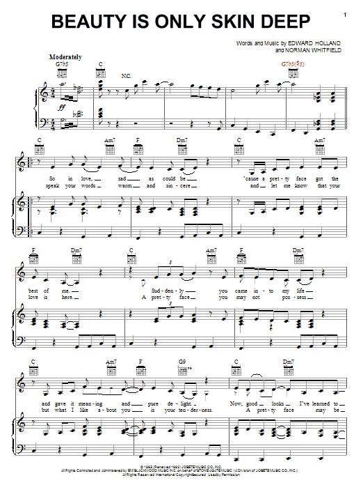 The Temptations Beauty Is Only Skin Deep sheet music notes and chords. Download Printable PDF.