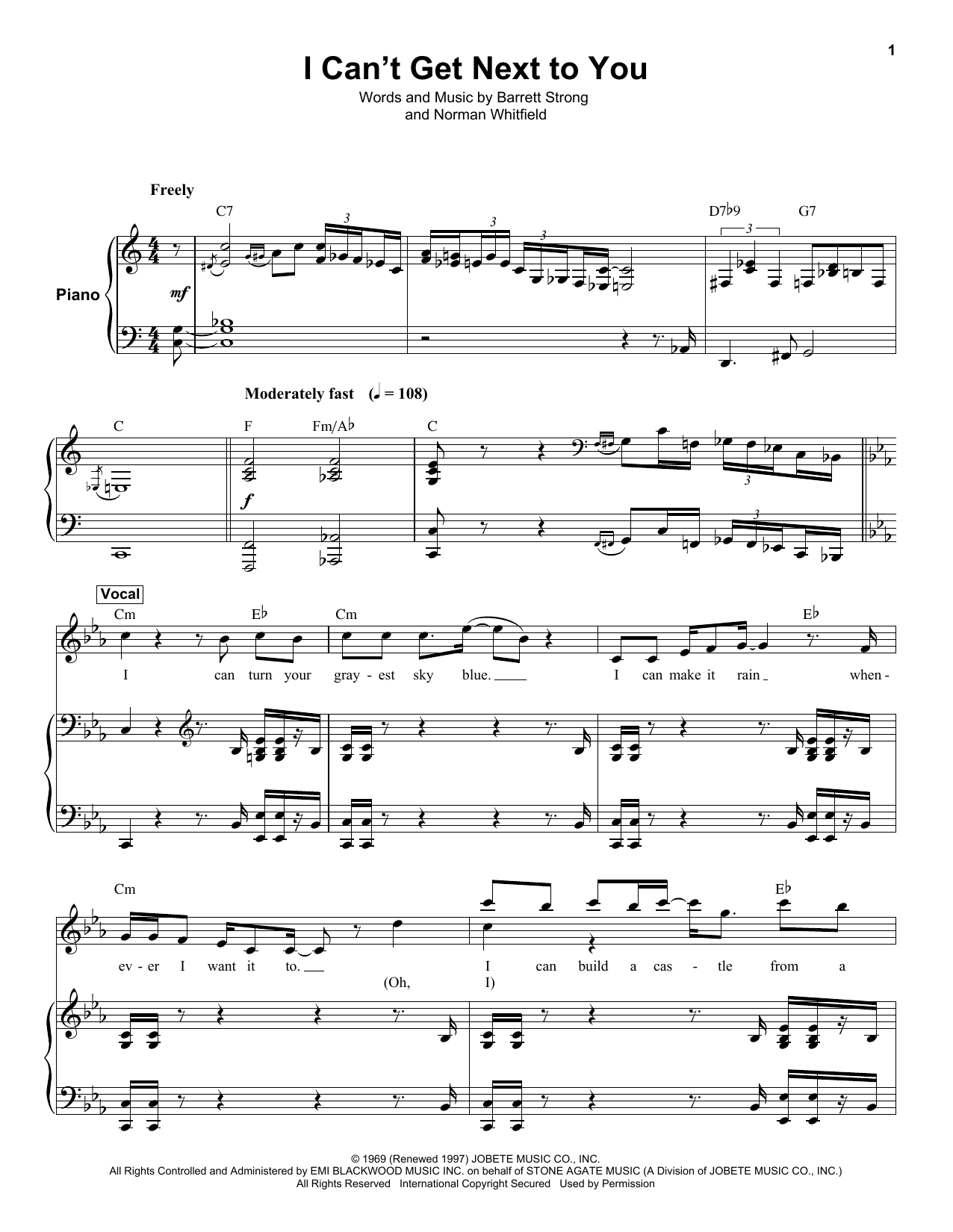 The Temptations I Can't Get Next To You sheet music notes and chords. Download Printable PDF.