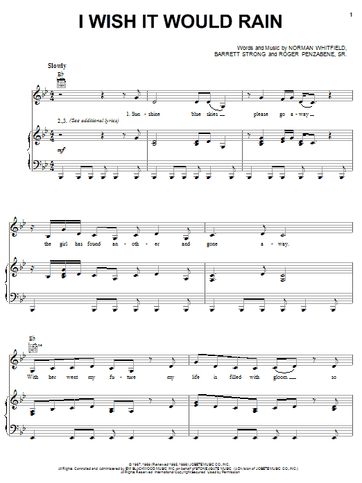 Learn to play The Temptations I Wish It Would Rain sheet music for Piano, Vocal & Guitar Chords (Right-Hand Melody) in minutes. Price: 7.8900$ The Temptations I Wish It Would Rain sheet music notes and chords arranged for Piano, Vocal & Guitar Chords (Right-Hand Melody)