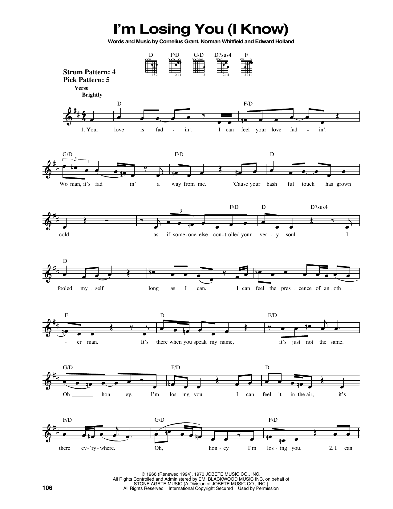 The Temptations I'm Losing You (I Know) sheet music notes and chords. Download Printable PDF.